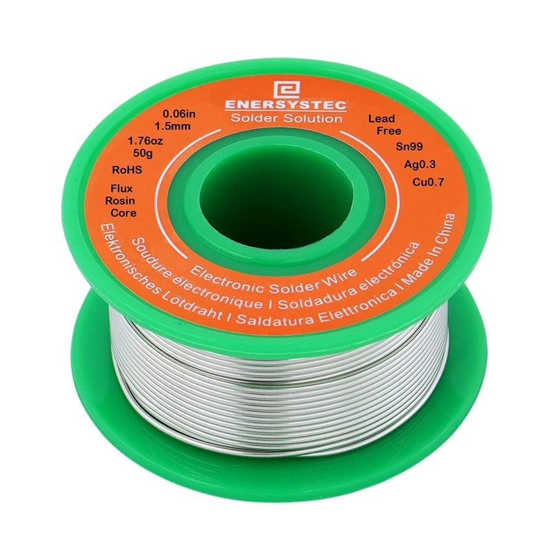 E ENERSYSTEC 1.5mm Electronic Solder Wire Lead Free Rosin Flux Core Diameter 0.06in Large Size Solder Wire Gauge 1.76oz 50g Sn99 Ag0.3 Cu0.7 Flow Electric Soldering Unleaded PB Free - Image 1
